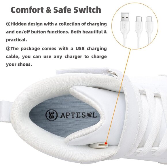 Kids White LED Light Up Shoes High Top Cool USB Rechargeable Flashing Sneakers - Picture 5 of 7